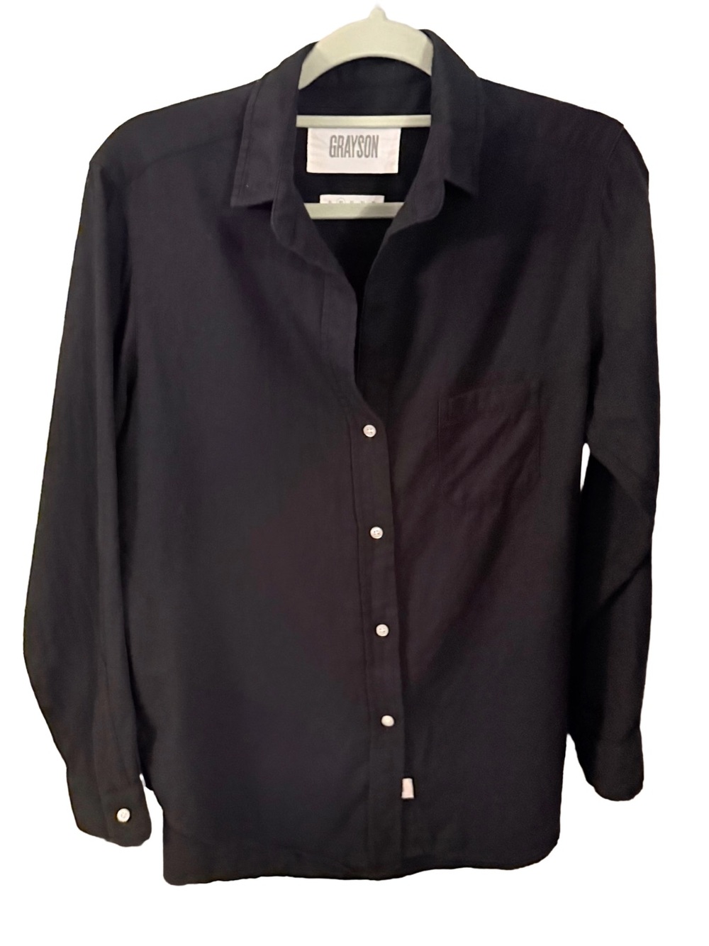 Grayson The Hero Women’s Button Up Shirt Navy White Buttons 100% Cotton Sz S